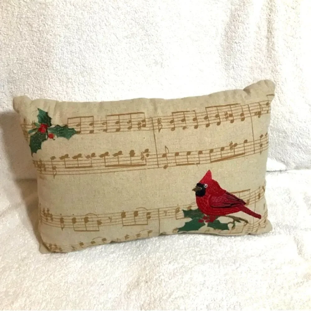 Music & Red Cardinal Christmas Song Throw Pillow